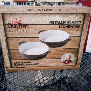 GUY FIERI 2 PC Round Baking Metallic Glazed Stoneware round 12 and 13 inch